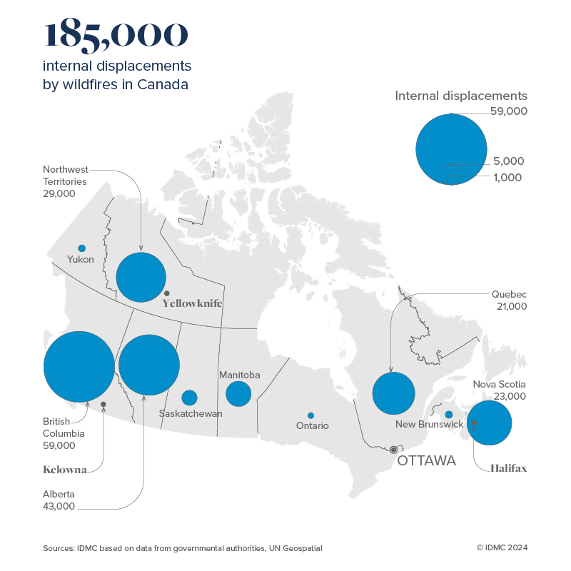 Map of 185,000 internal displacements by wildfires in Canada