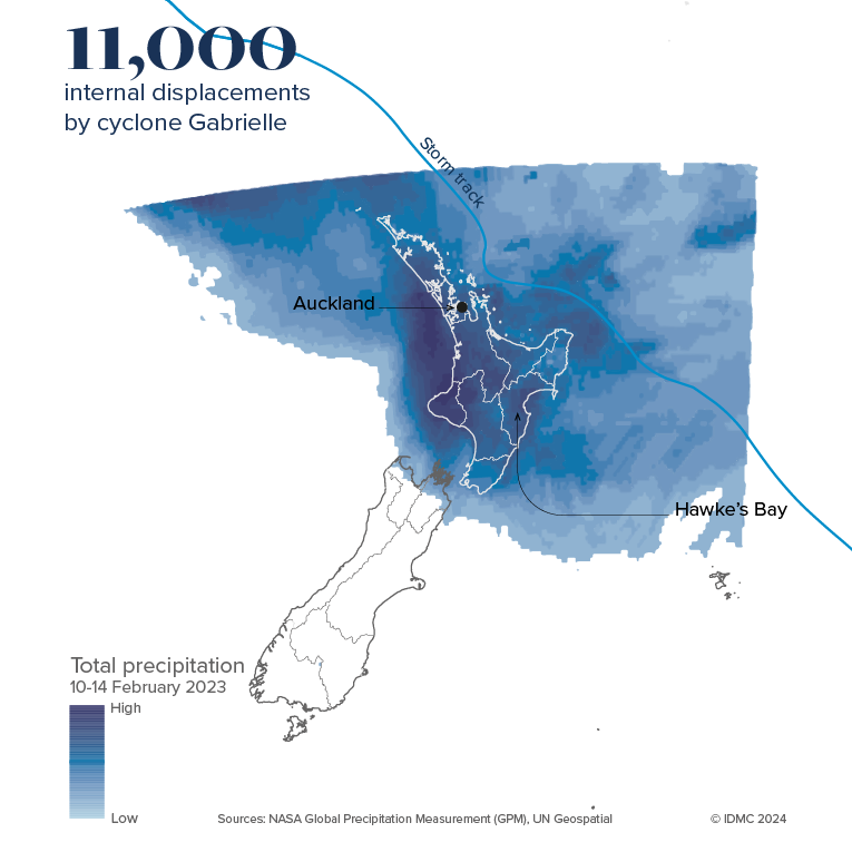 Map of 11,000 internal displacements by cyclone Gabrielle