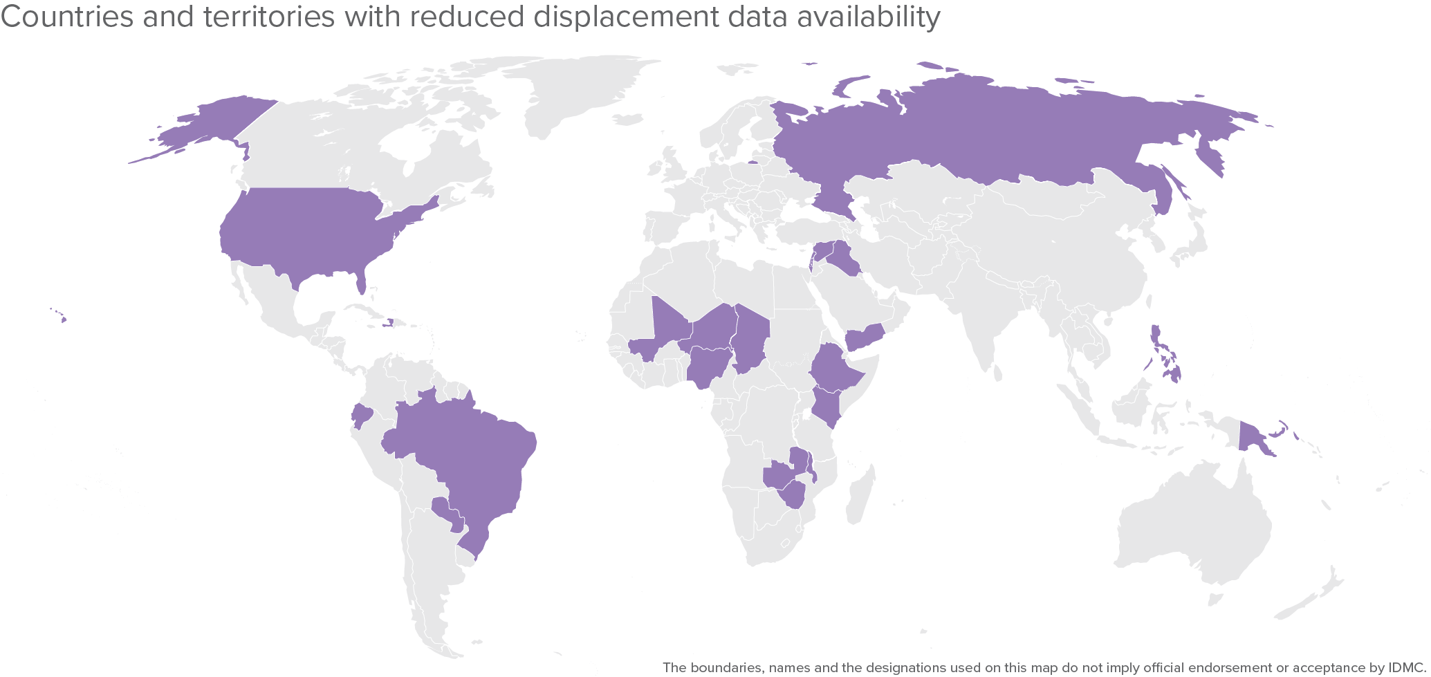 Countries and territories with reduced displacement data availability in 2025