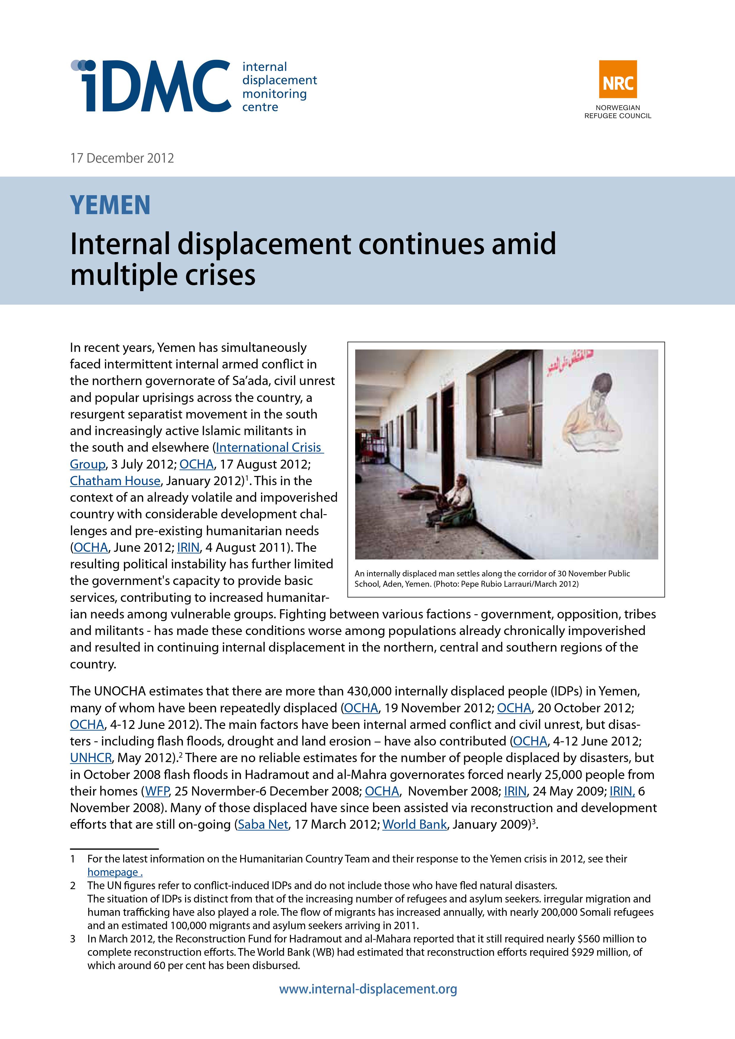 Internal displacement continues amid multiple crises