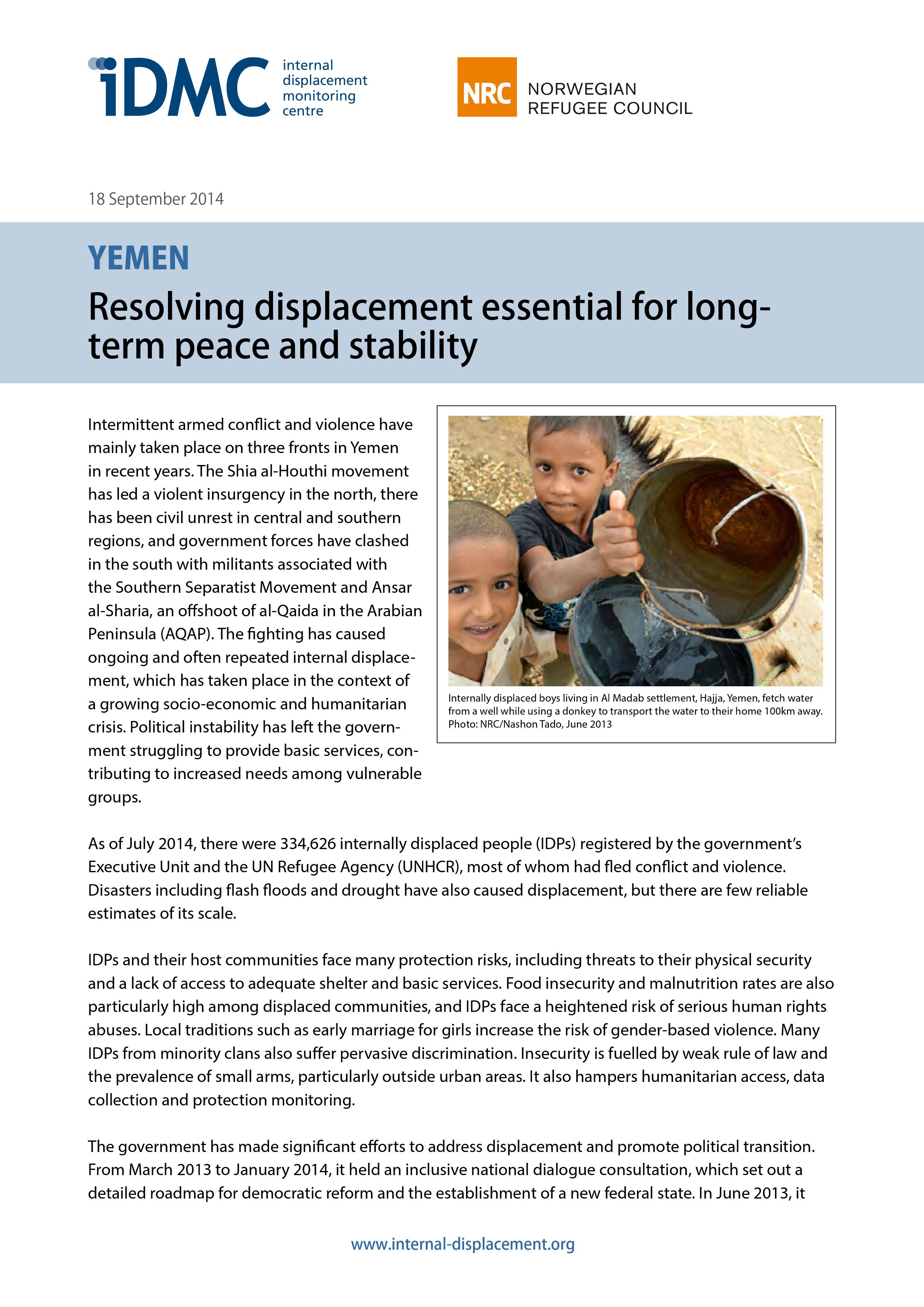 Resolving displacement essential for longterm peace and stability