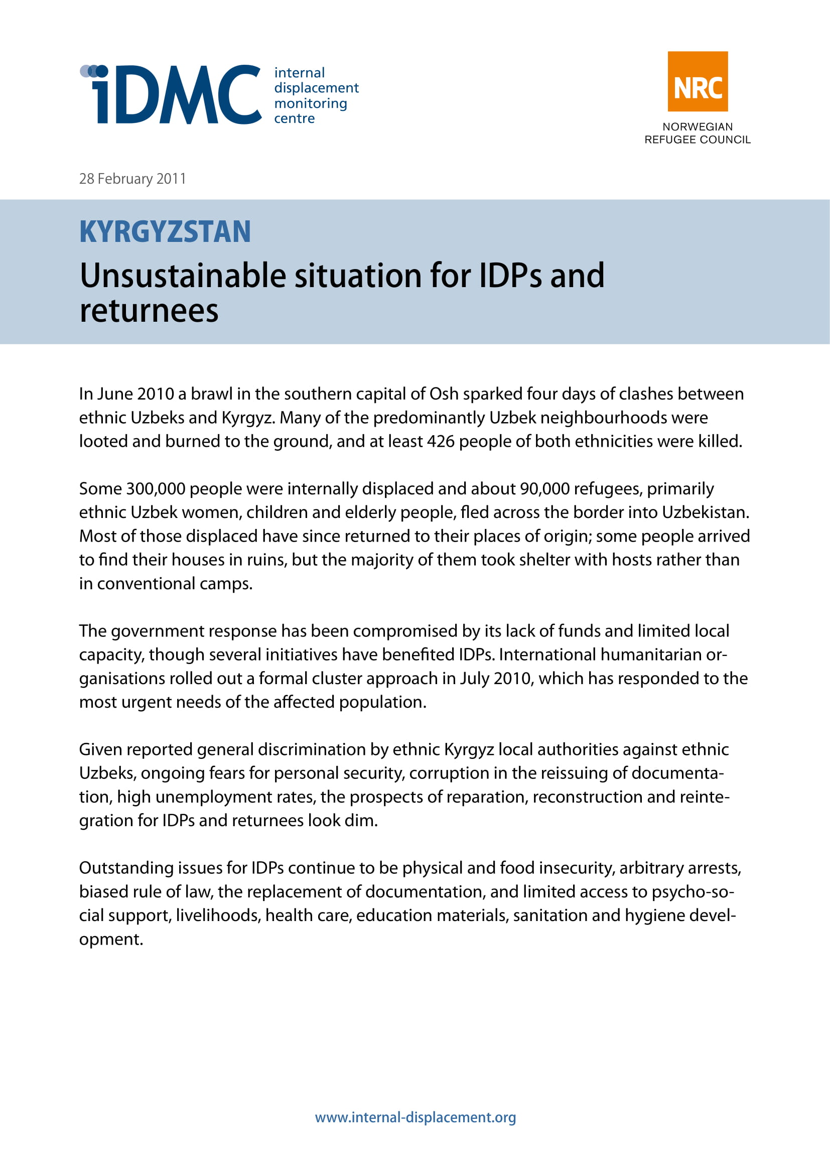Kyrgyzstan: Unsustainable situation for IDPs and returnees