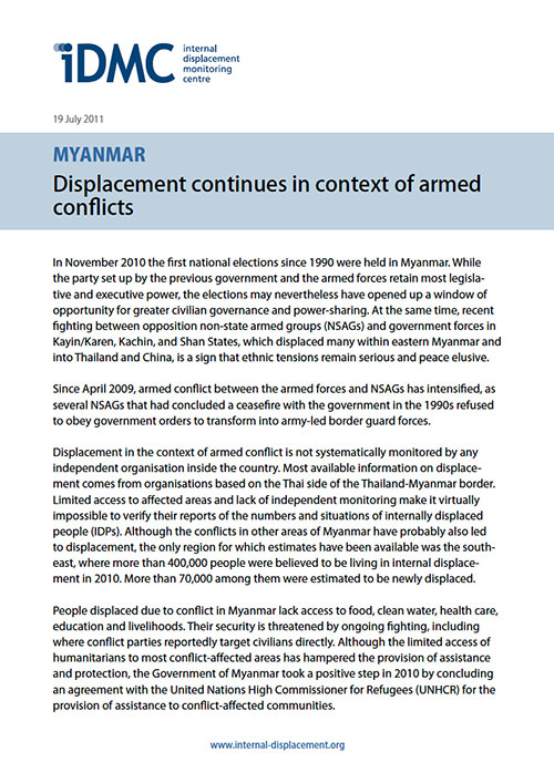 Myanmar: Displacement continues in context of armed conﬂicts
