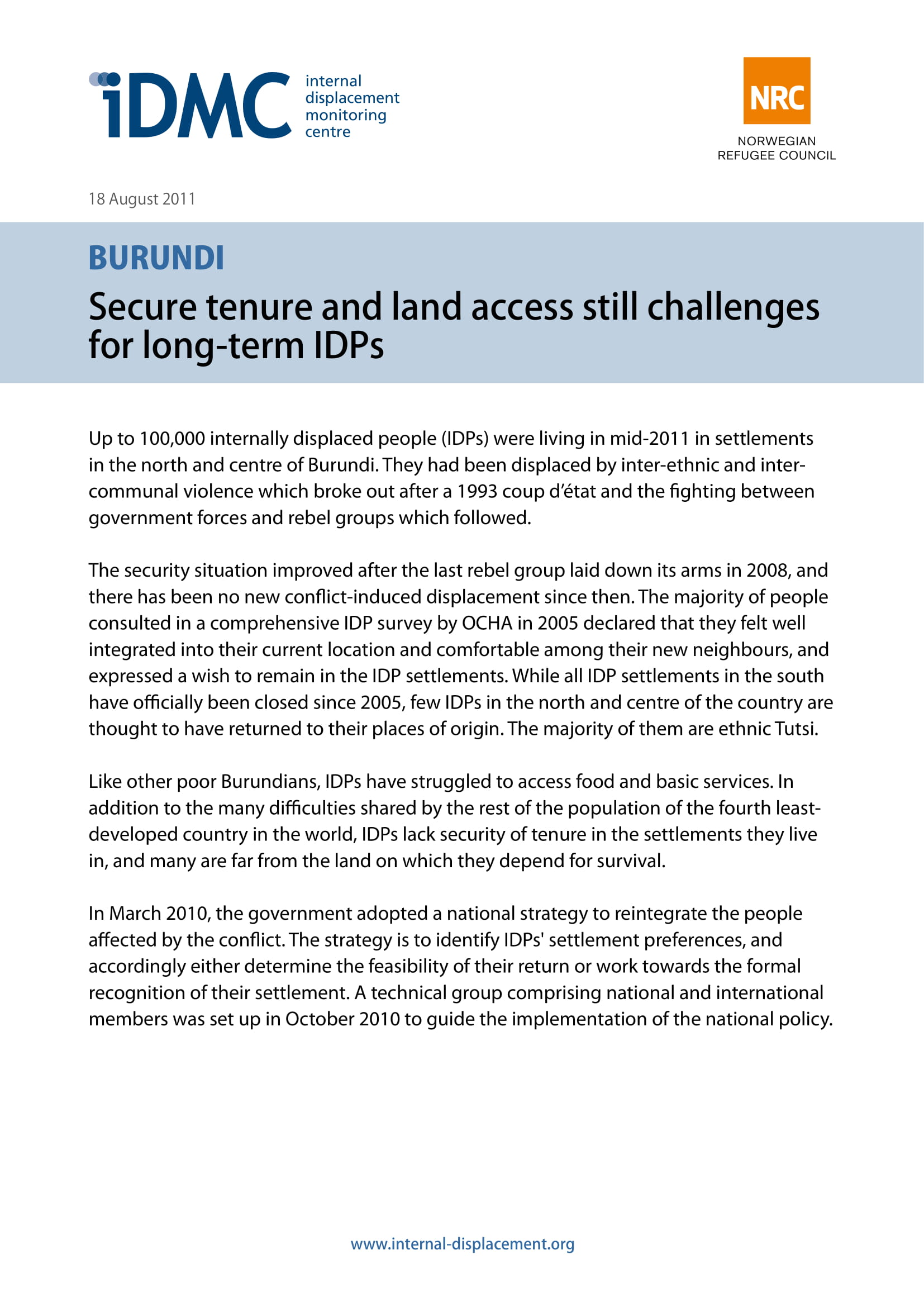 Burundi: Secure tenure and land access still challenges for long-term IDPs