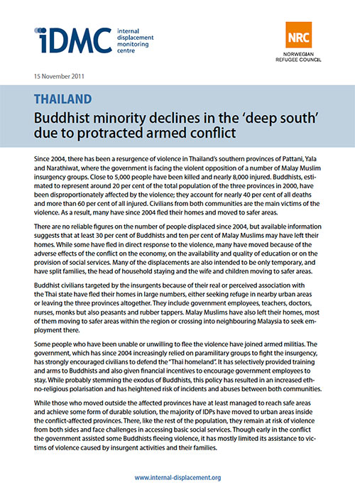 Thailand: Buddhist minority declines in the ʻdeep southʼ due to protracted armed conﬂict