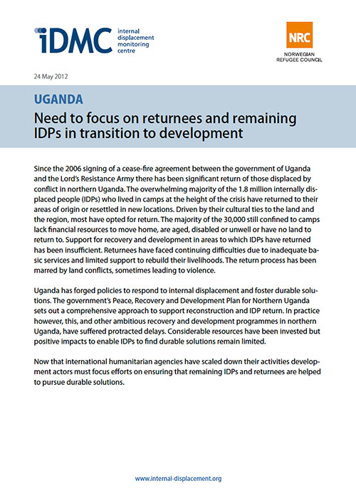 Uganda: Need to focus on returnees and remaining IDPs in transition to development