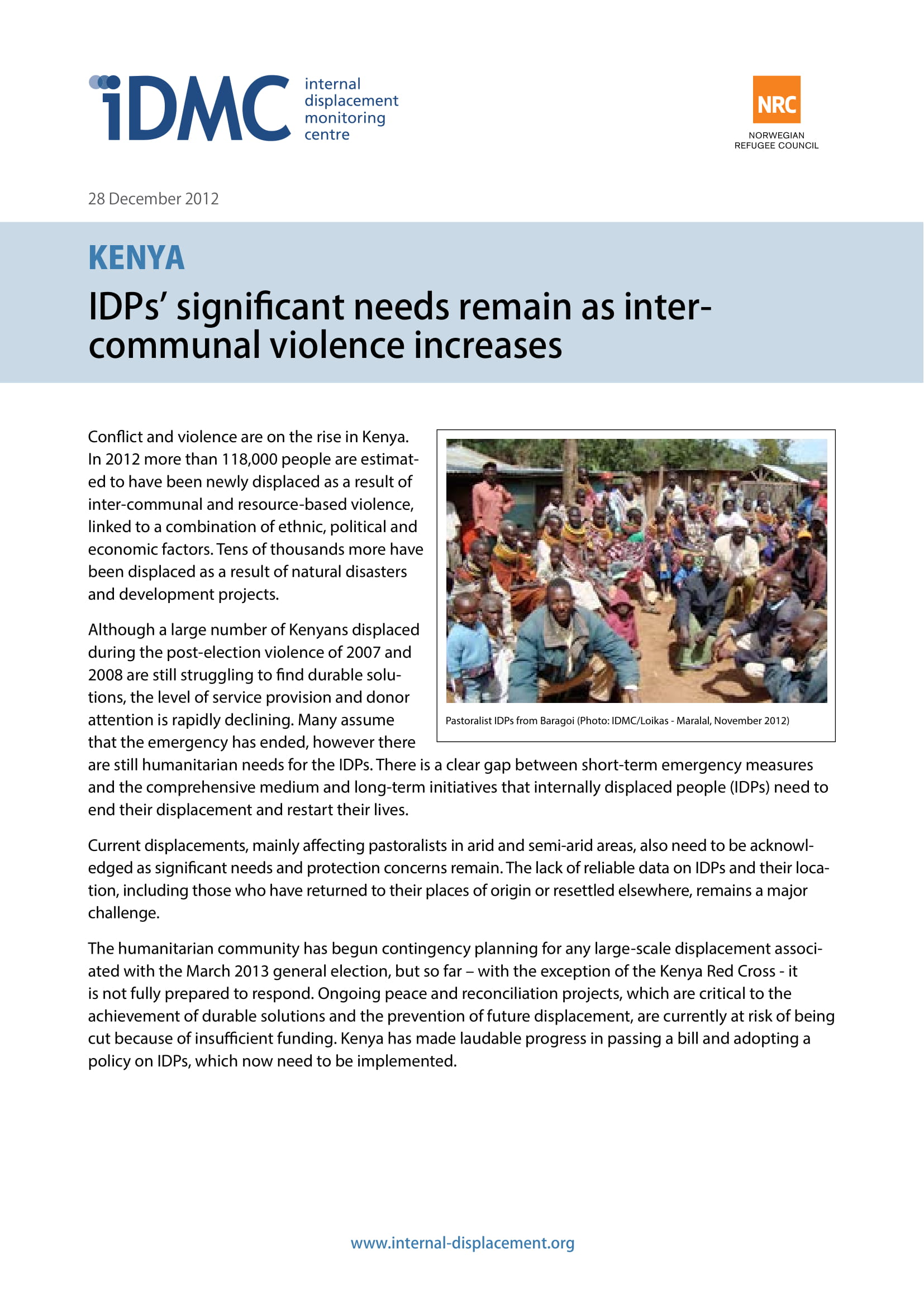 Kenya: IDPs’ signiﬁcant needs remain as intercommunal violence increases