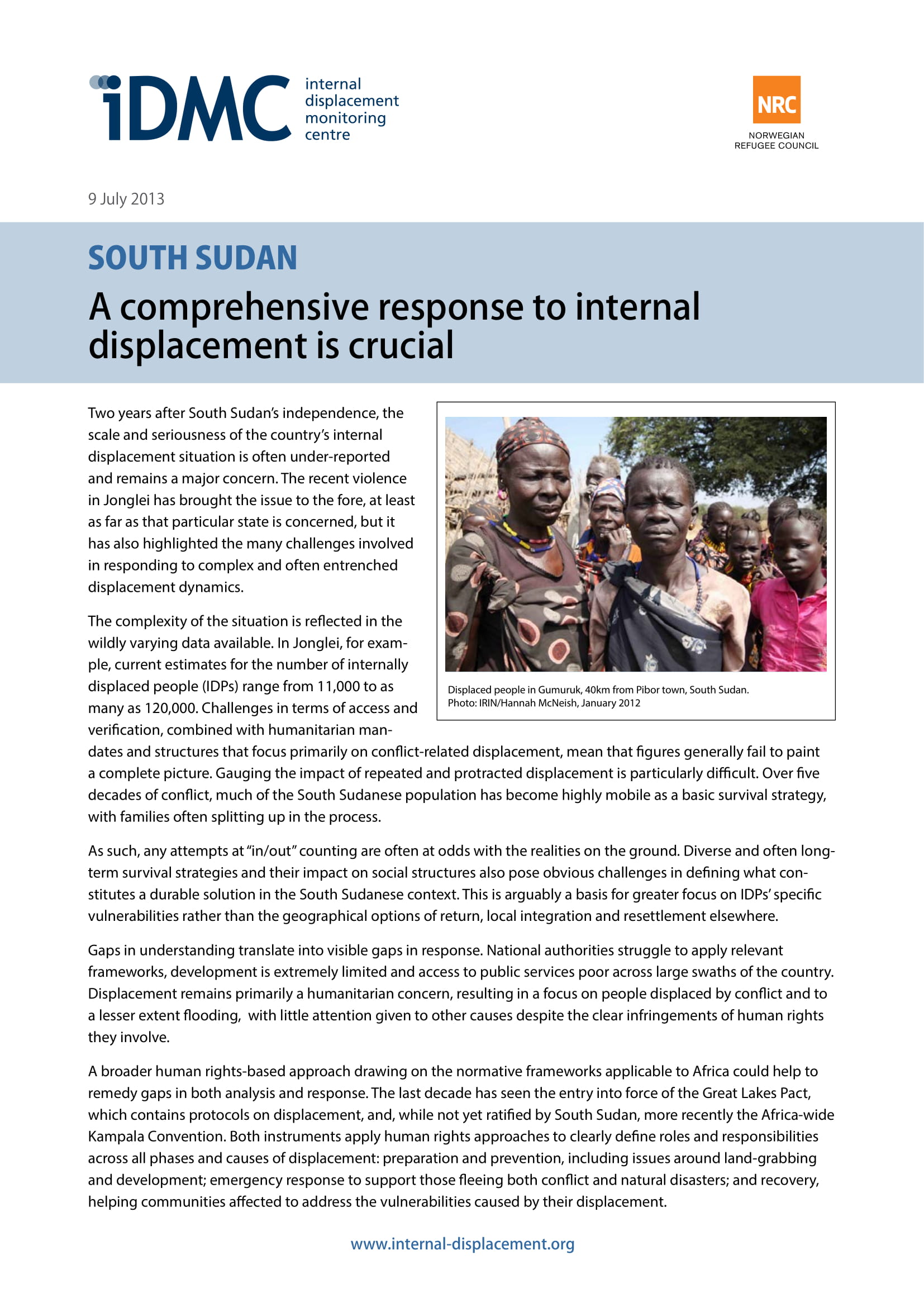 South Sudan: A comprehensive response to internal displacement is crucial