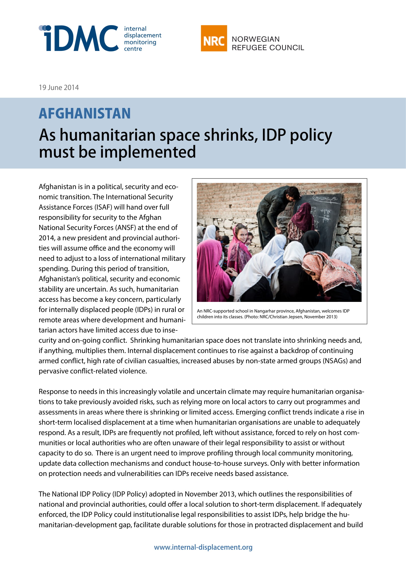 Afghanistan: As humanitarian space shrinks, IDP policy must be implemented