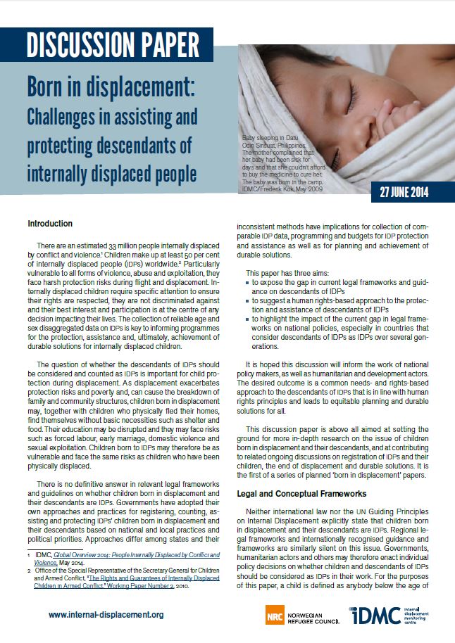 Born in displacement: Challenges in assisting and protecting descendants of internally displaced people