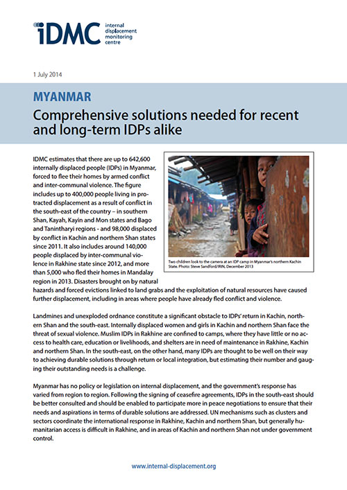 Myanmar: Comprehensive solutions needed for recent and long-term IDPs alike