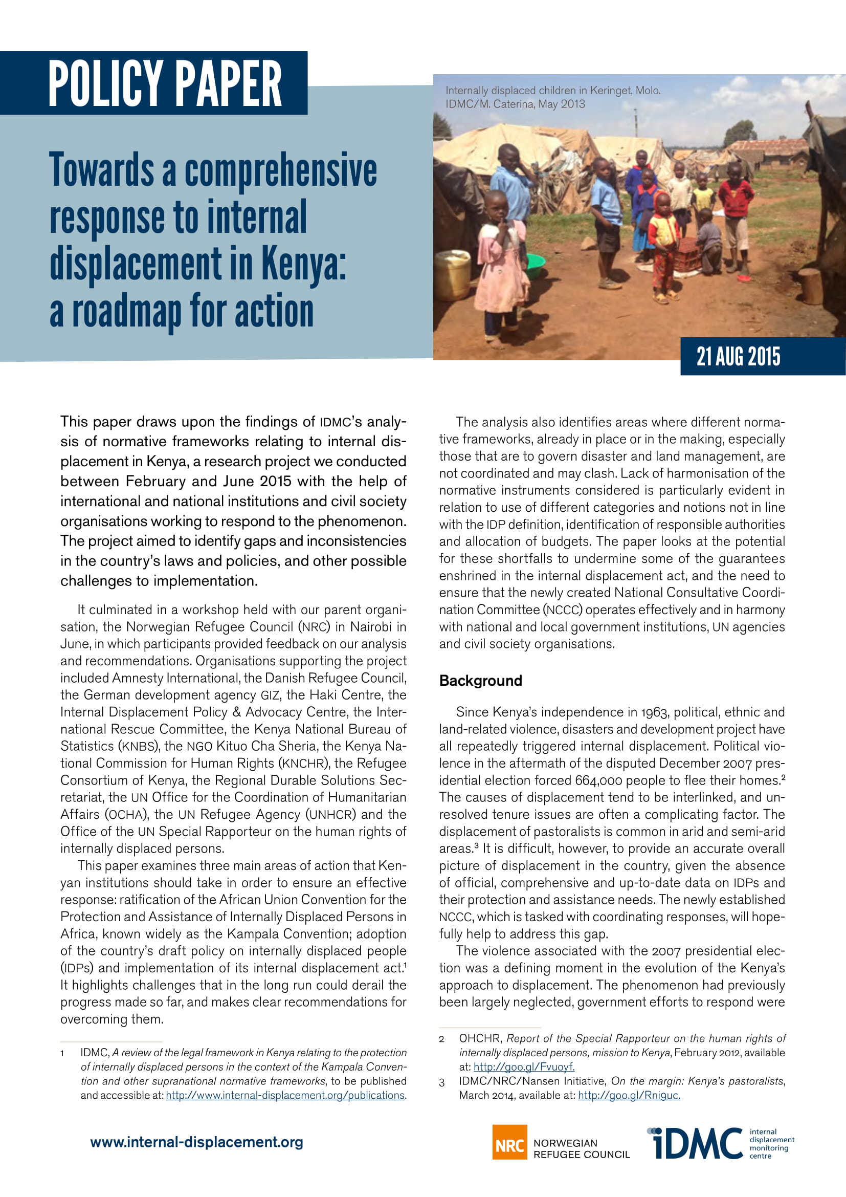 Towards a comprehensive response to internal displacement in Kenya:  a roadmap for action 