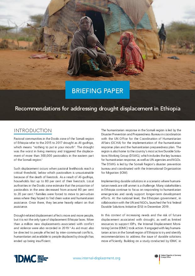 Recommendations for addressing drought displacement in Ethiopia