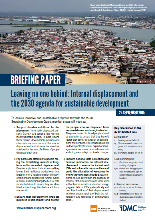 Leaving no one behind: Internal displacement and the 2030 agenda for sustainable development