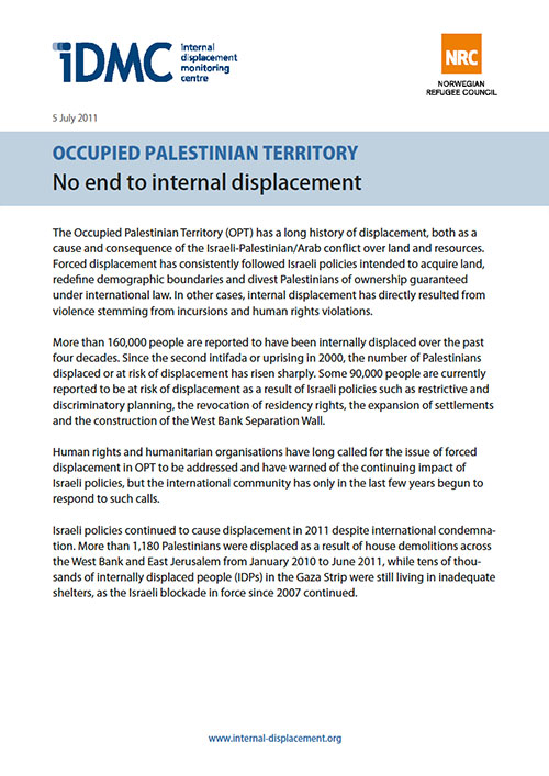 Occupied Palestinian Territory: No end to internal displacement
