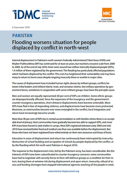 Pakistan: Flooding worsens situation for people displaced by conﬂict in north-west