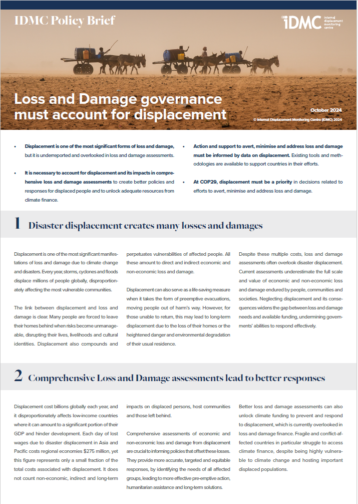 Policy Brief: Loss and Damage governance must account for displacement  